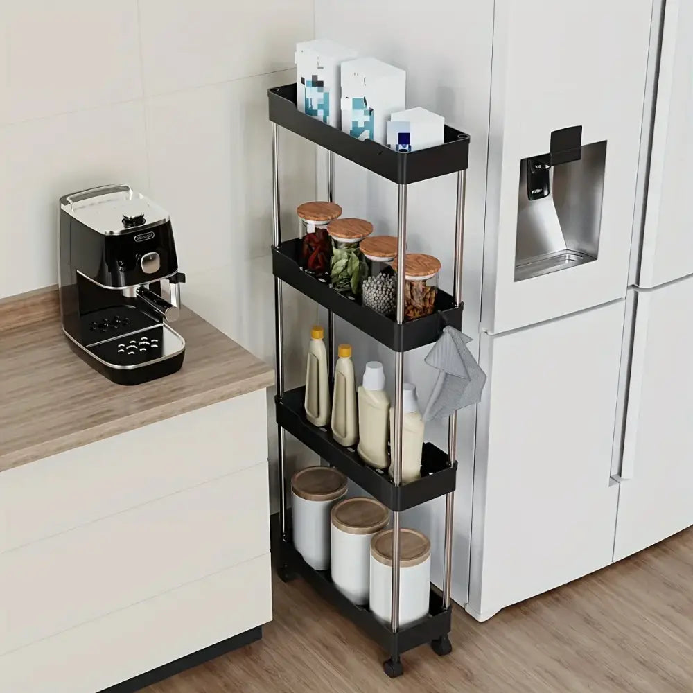 Modern white and chrome rolling utility cart bathroom storage rack