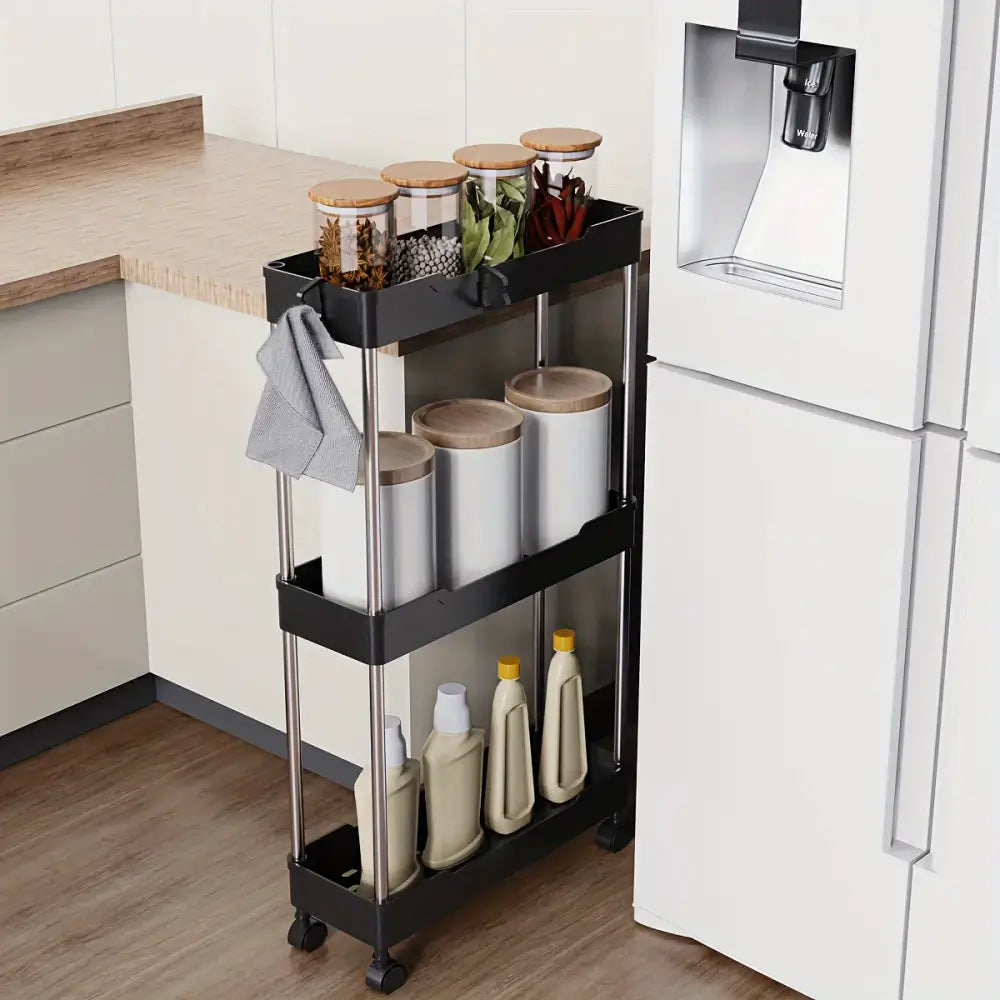 Modern white and chrome rolling utility cart bathroom storage rack