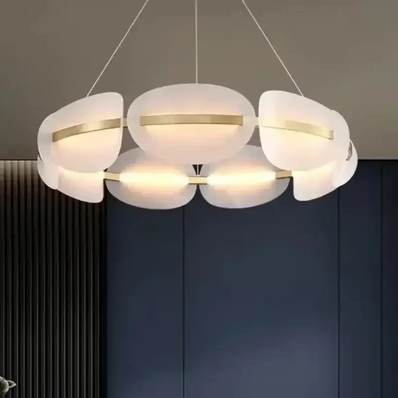 Modern white and gold circular led pendant light for living room