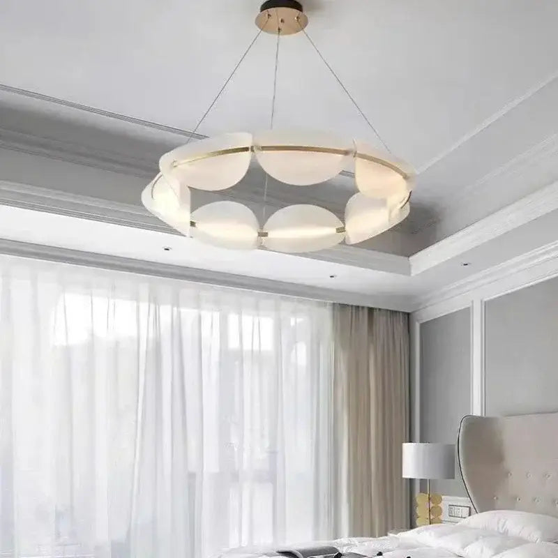 Modern white and gold circular led pendant light for living room