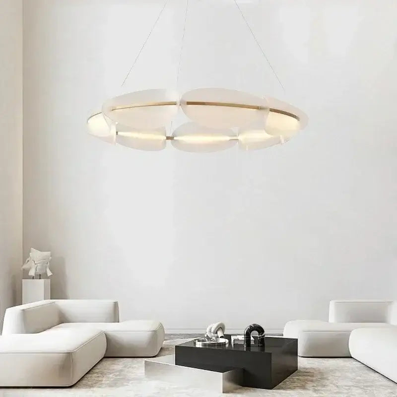 Modern white and gold circular led pendant light for living room