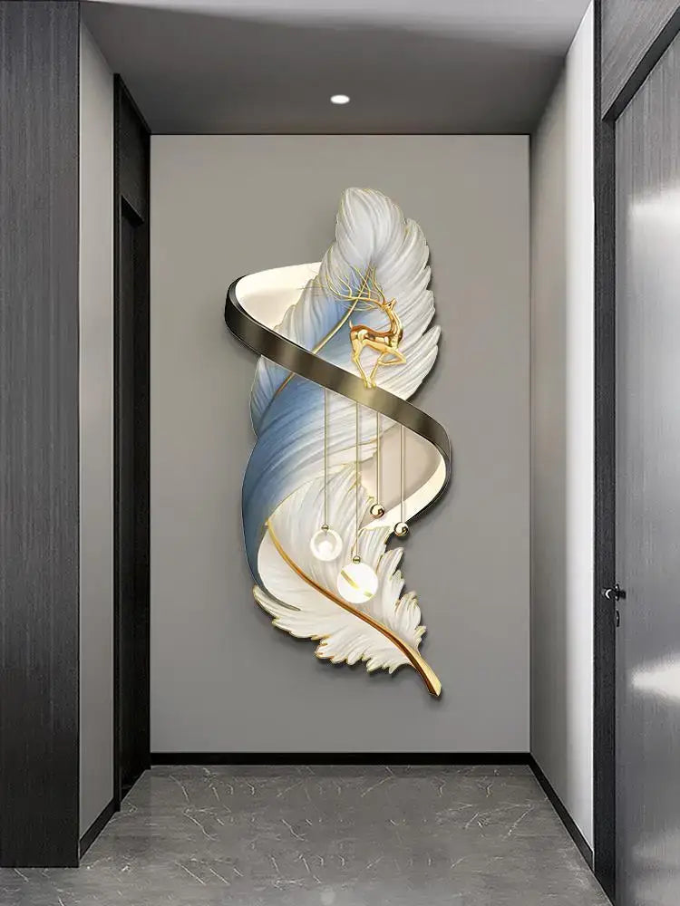 Modern white and gold feather led wall lamp bedroom sculpture