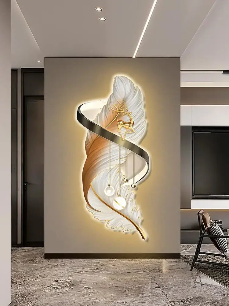 Modern white and gold feather led wall lamp bedroom sculpture