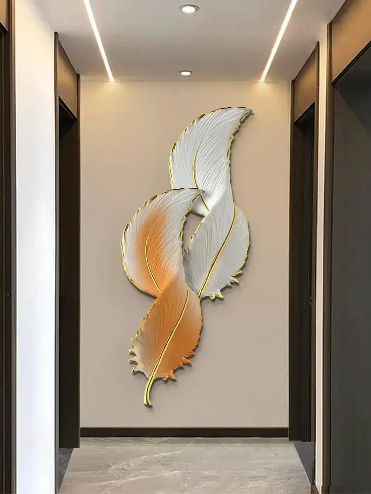 Modern white and gold feather led wall lamp bedroom sculpture