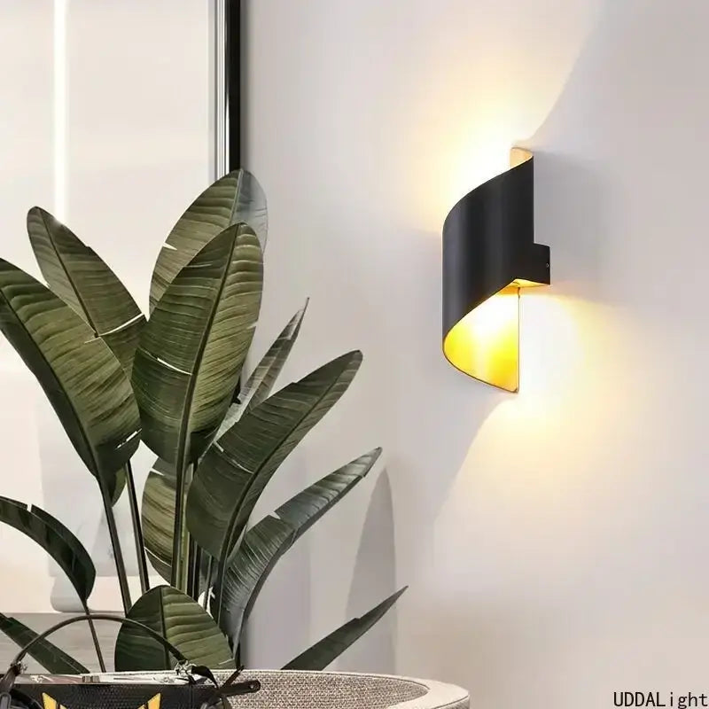 Modern white and gold outdoor wall lamp patio spiral sconce