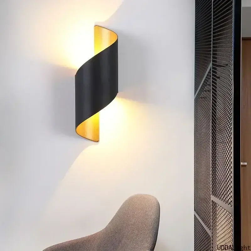Modern white and gold outdoor wall lamp patio spiral sconce