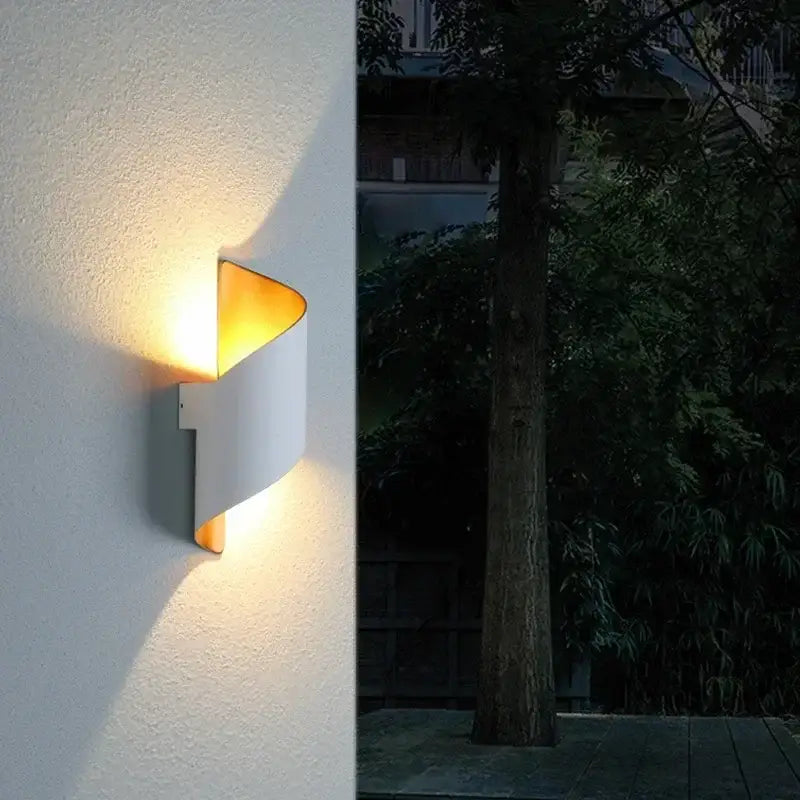 Modern white and gold outdoor wall lamp patio spiral sconce