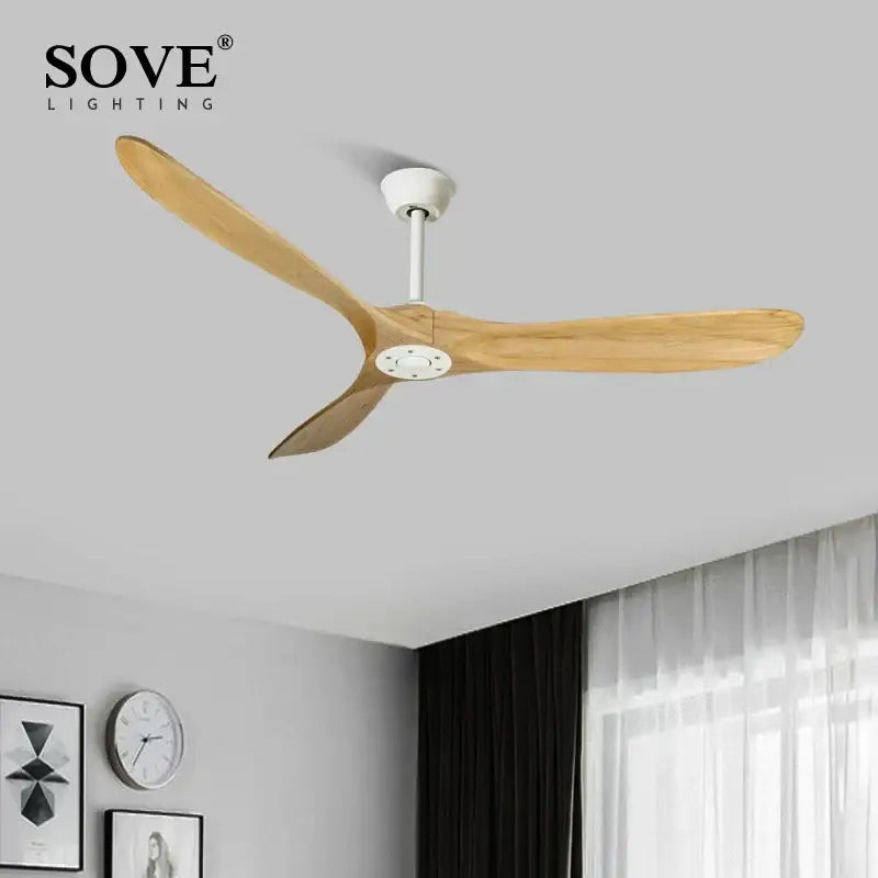 Modern white and light wood dc ceiling fan living room remote control