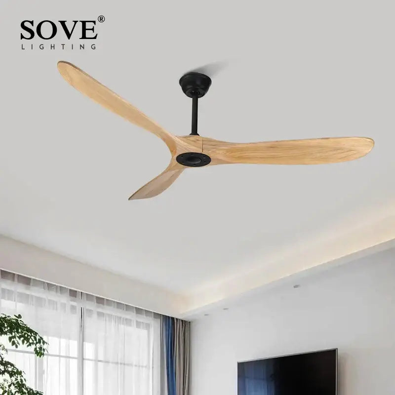 Modern white and light wood dc ceiling fan living room remote control