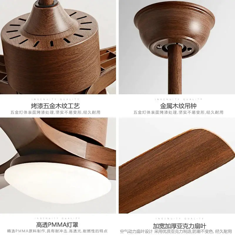 Modern white and wood blade dc ceiling fan with led light bedroom