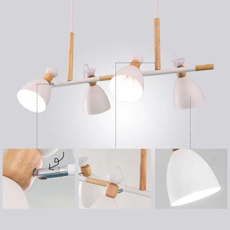 Modern white and wood metal island light for dining room