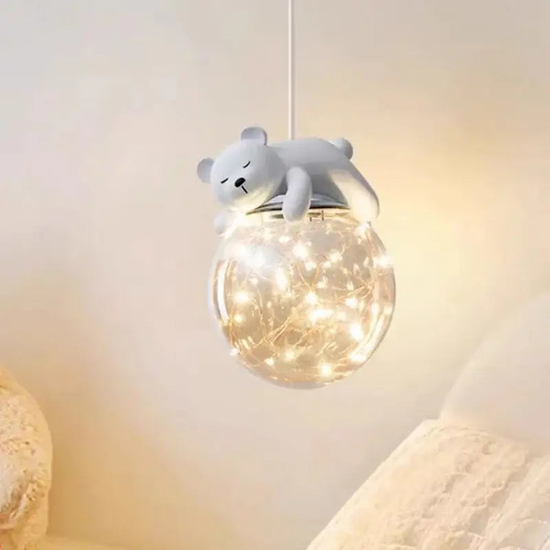 Modern white bear glass children room chandelier bedroom fairy light