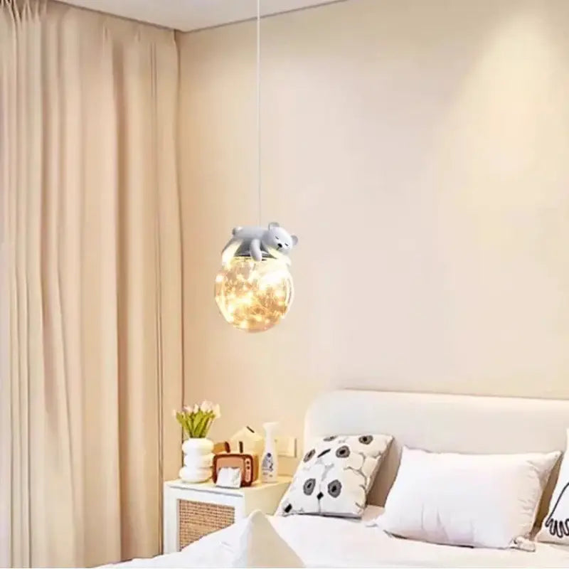 Modern white bear glass children room chandelier bedroom fairy light