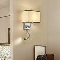 Modern white & beige fabric wall light kit bedroom reading sconce