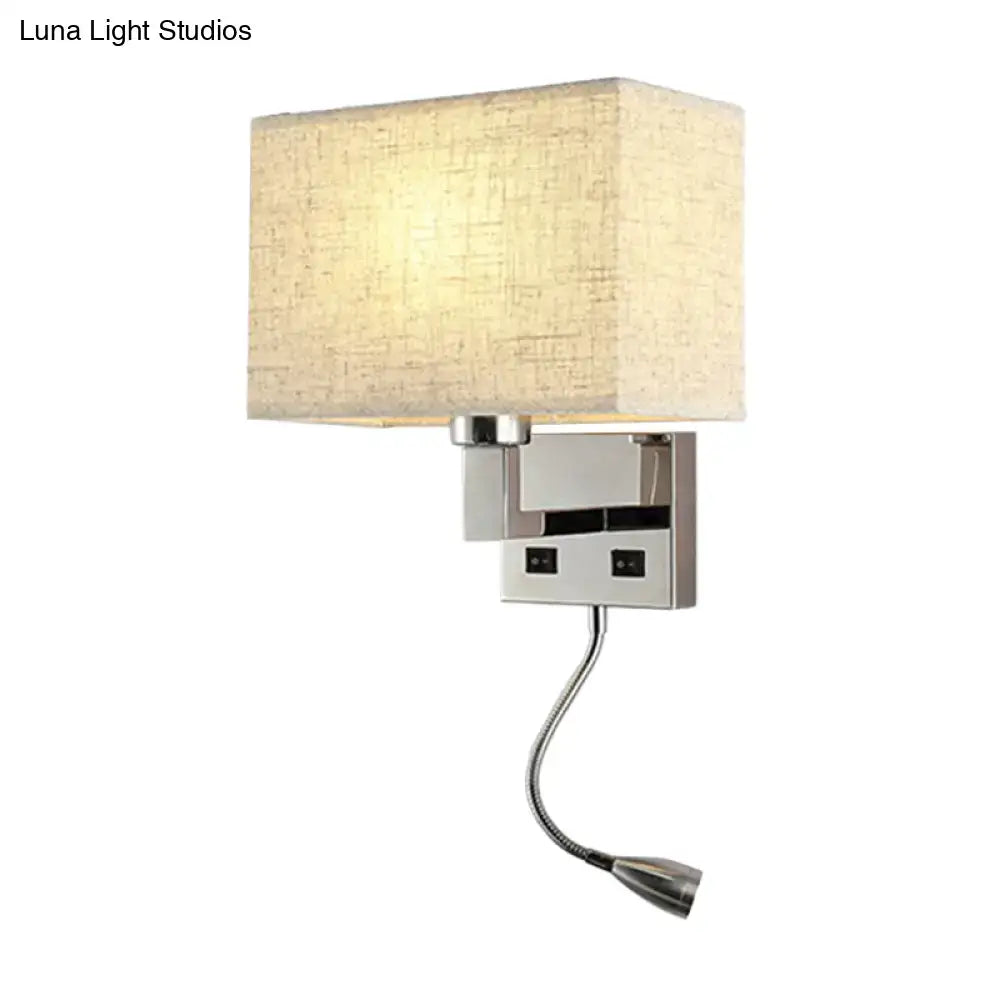 Modern white & beige fabric wall light kit bedroom reading sconce
