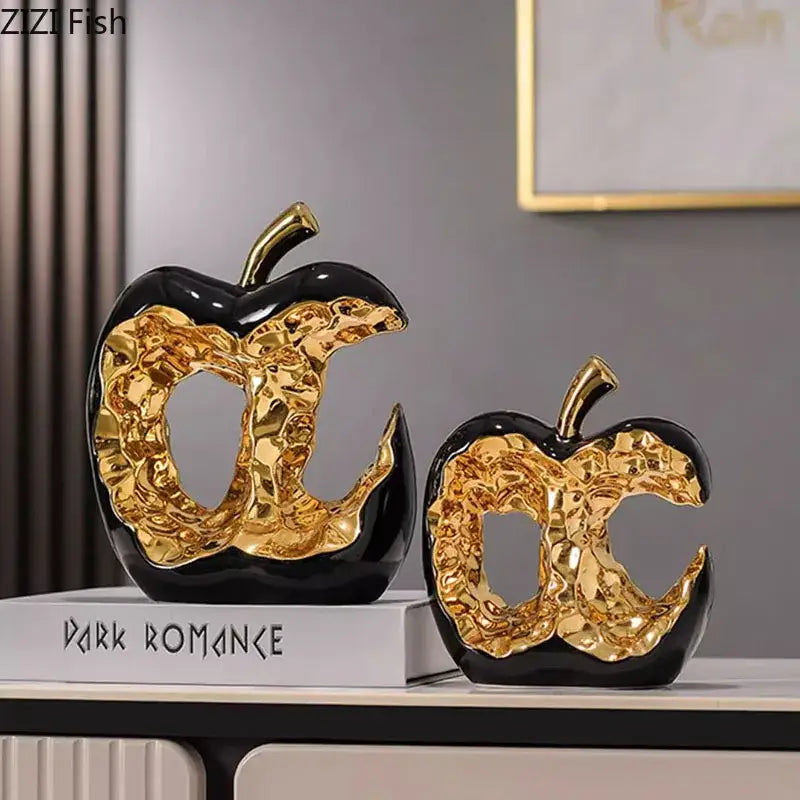 Modern white & black ceramic apple sculpture living room decoration