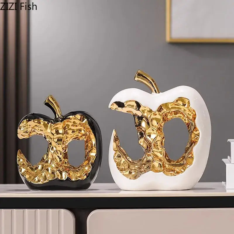 Modern white & black ceramic apple sculpture living room decoration
