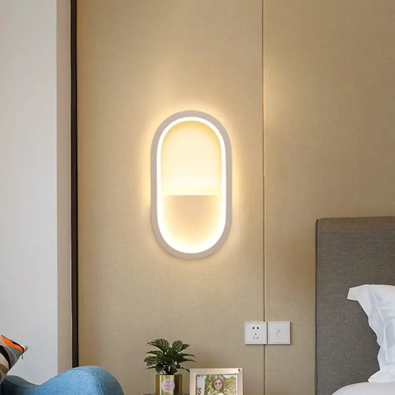 DecorBites™ Mini Aluminum Ellipse LED Wall Lamp in Simplicity White/Black - Warm/White Light