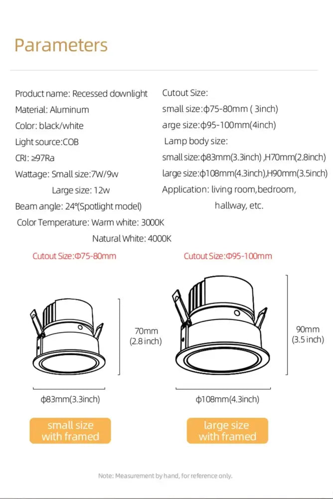 DecorBites™ 12W Anti-glare Recessed Downlight Spotlights Ra97 Indoor Lamp for Living Room