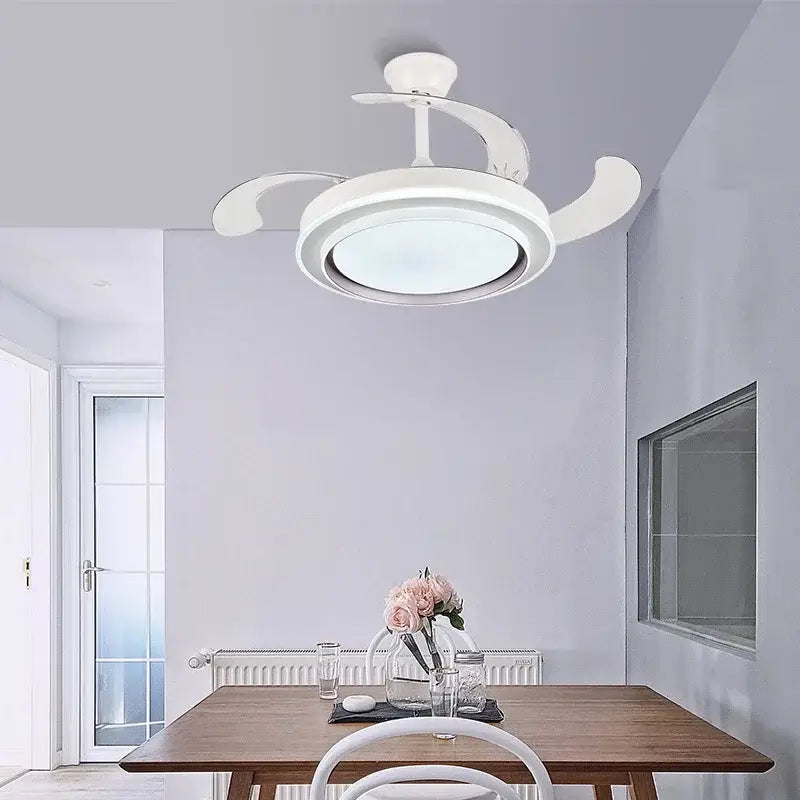 Modern white ceiling fan with led lights bedroom curved blades