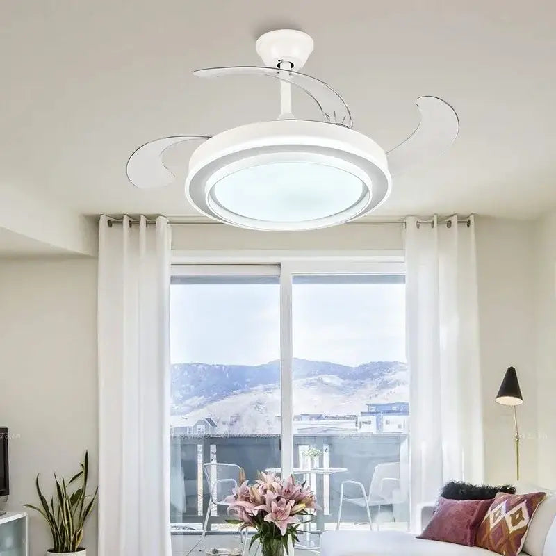 Modern white ceiling fan with led lights bedroom curved blades