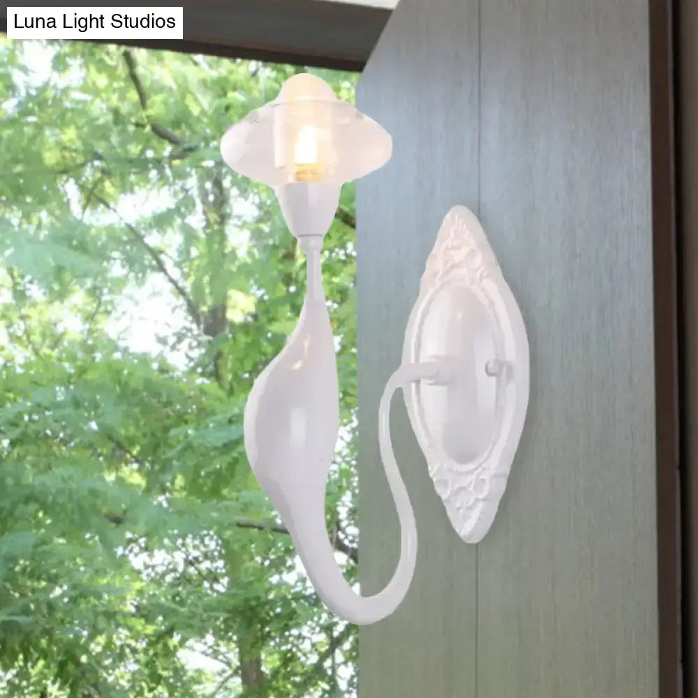 DecorBites™ Modern White LED Wall Sconce Light Fixture - Oval Glass, Dolphin-Shaped Arm