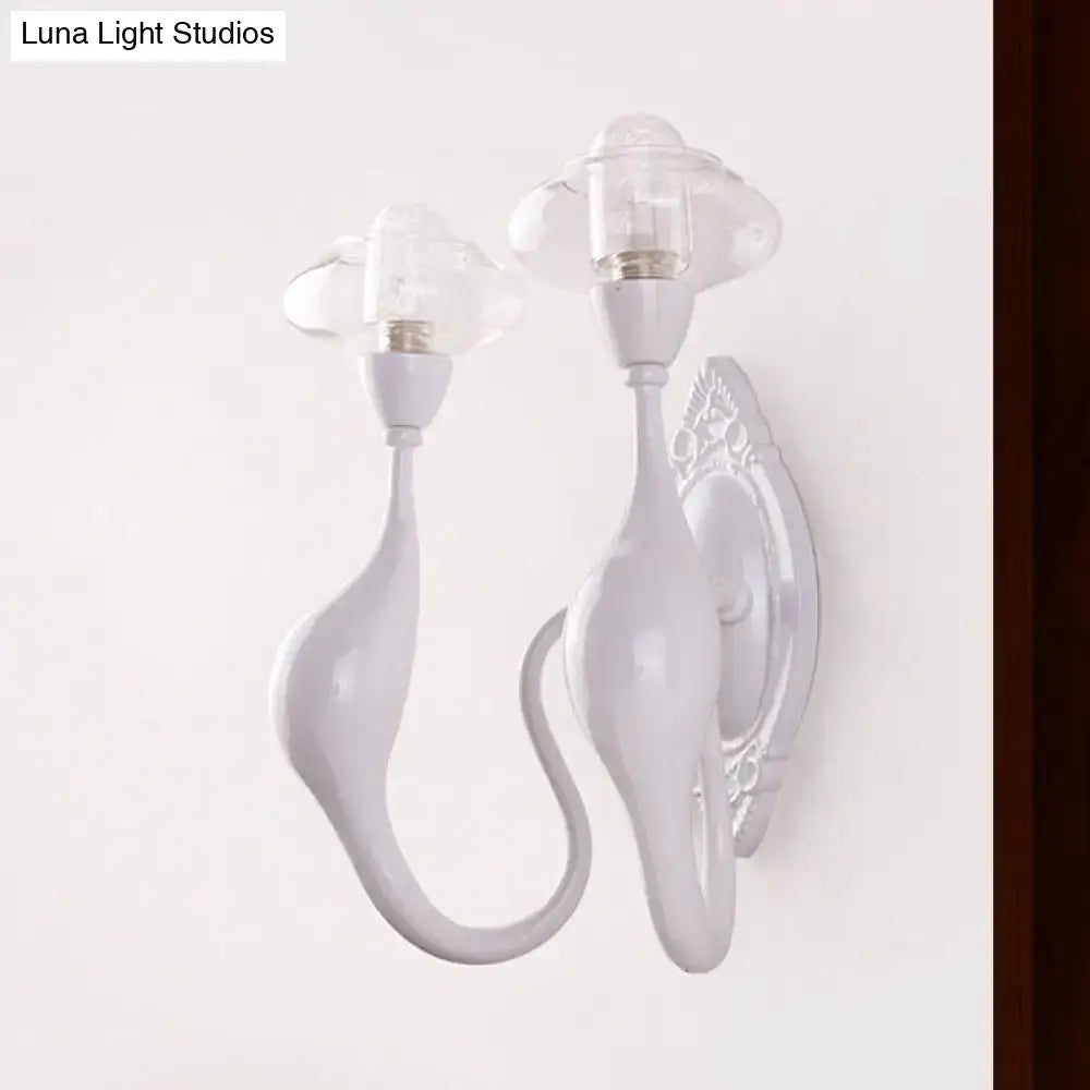 DecorBites™ Modern White LED Wall Sconce Light Fixture - Oval Glass, Dolphin-Shaped Arm