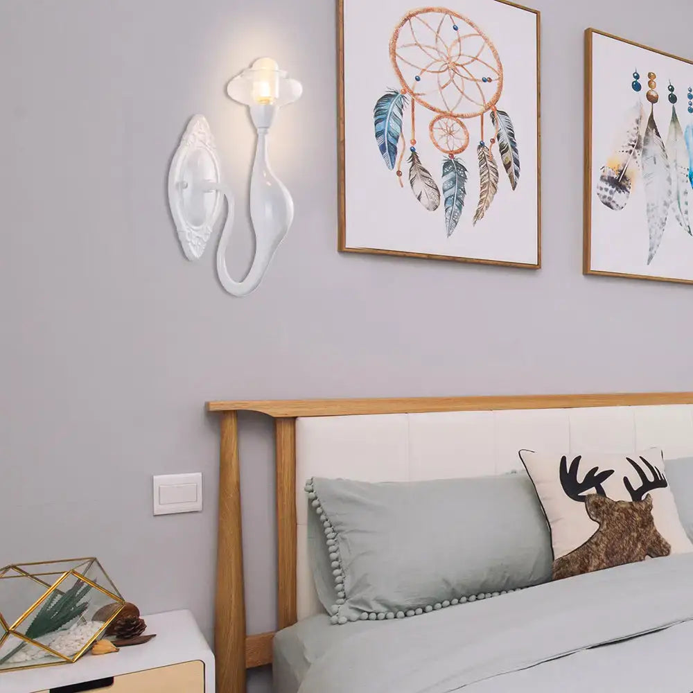 DecorBites™ Modern White LED Wall Sconce Light Fixture - Oval Glass, Dolphin-Shaped Arm