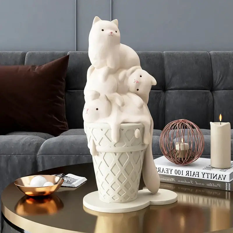 DecorBites™ Ice Cream Cat Sculpture Resin Figurine Modern Home Decor Creative Animal Figure