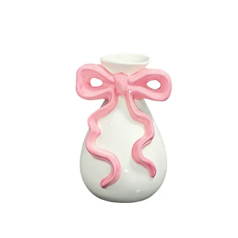 DecorBites™ 3D Ribbon Ceramic Vase with Cute Bow - Home Floral Decoration