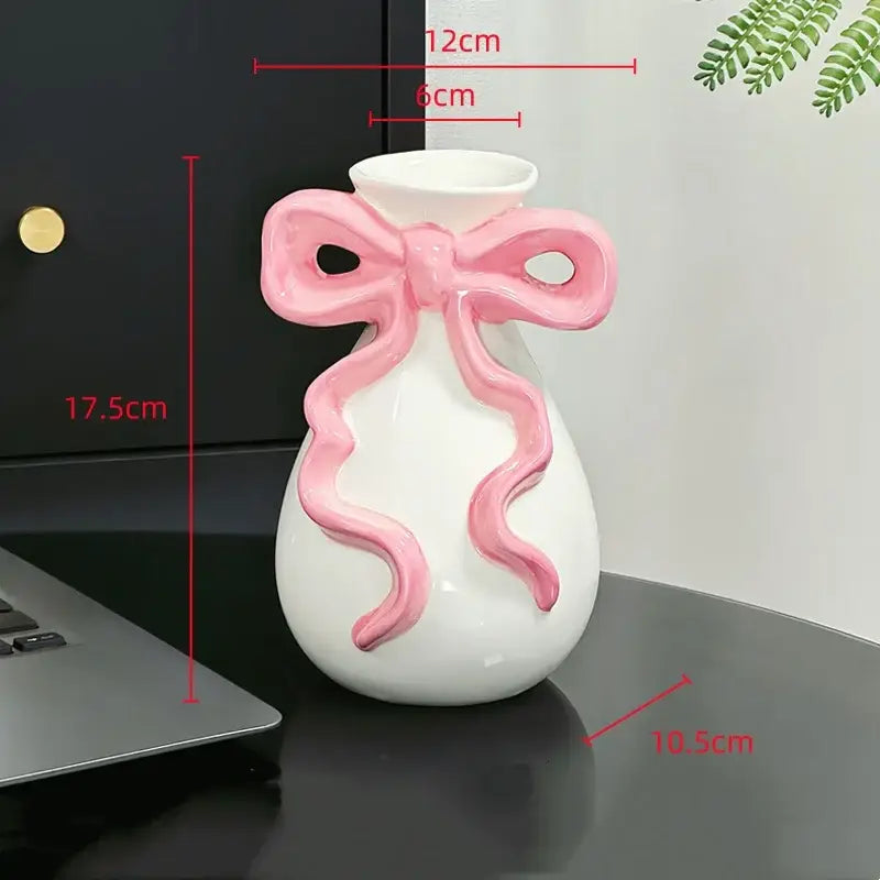 DecorBites™ 3D Ribbon Ceramic Vase with Cute Bow - Home Floral Decoration