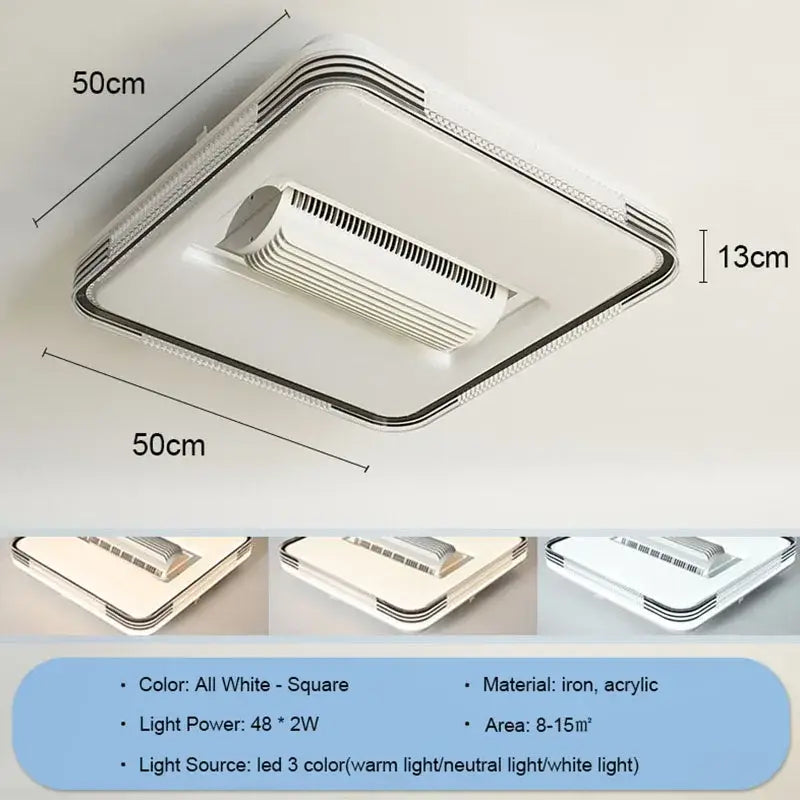 Modern white & chrome square ceiling fan chandelier bedroom led light