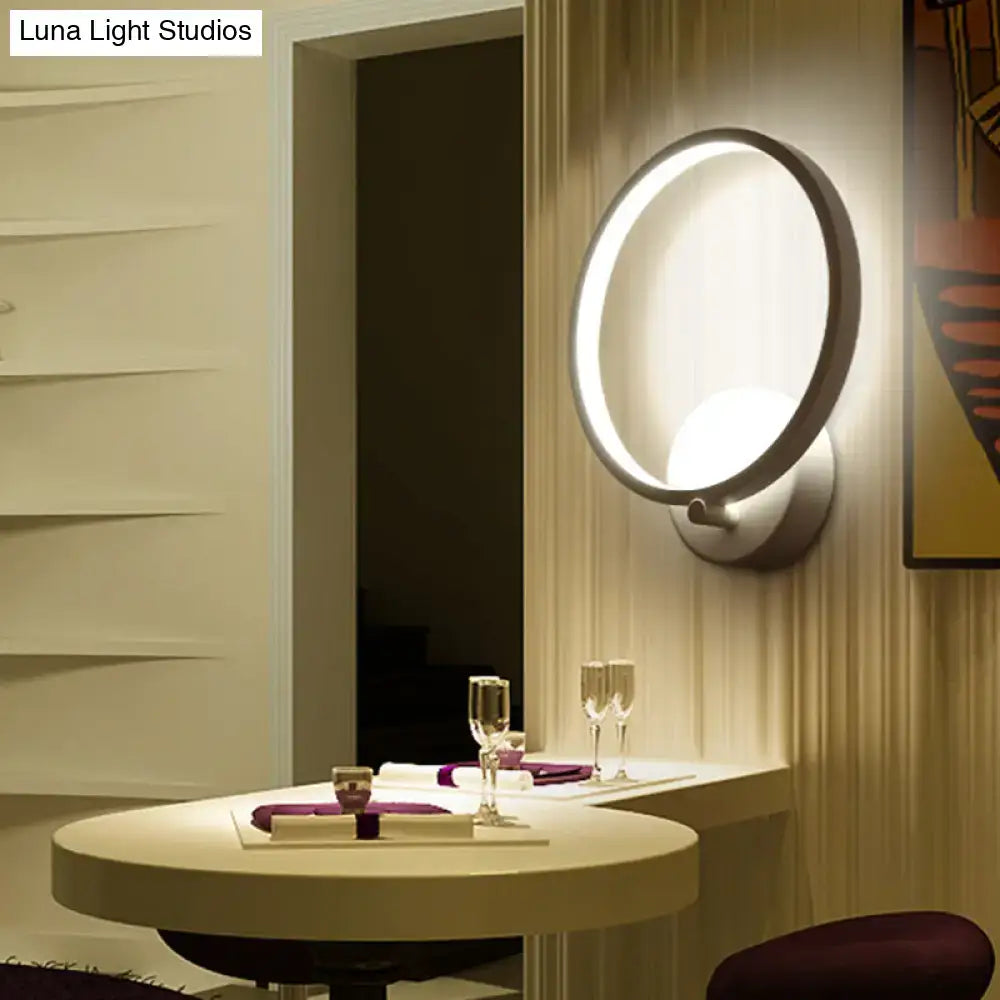 DecorBites™ Minimalist White LED Circle Sconce Light Fixture with Acrylic Wall Mount - Warm/White Light for Corridor, 8"/10" Width