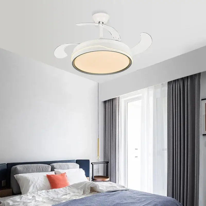 Modern white curved blade ceiling fan light for bedroom