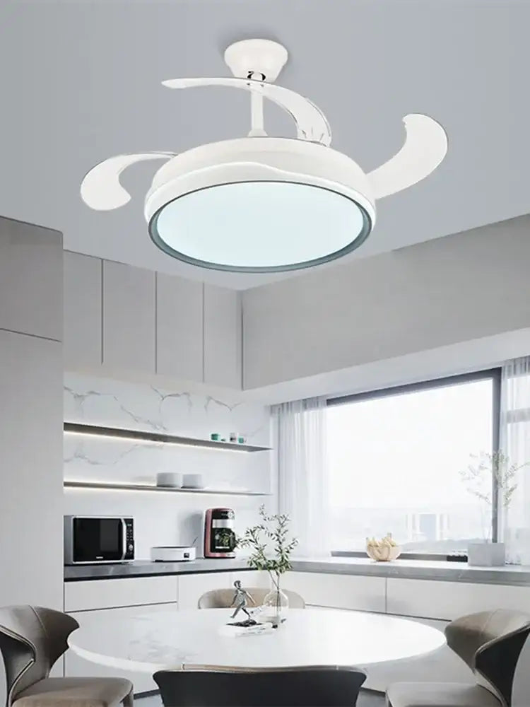 Modern white curved blade ceiling fan light for bedroom