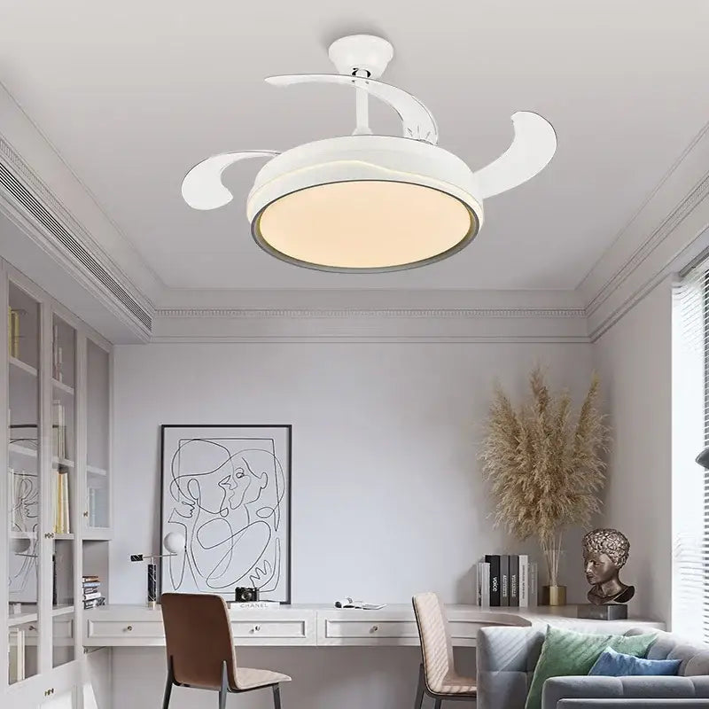 Modern white curved blade ceiling fan light for bedroom