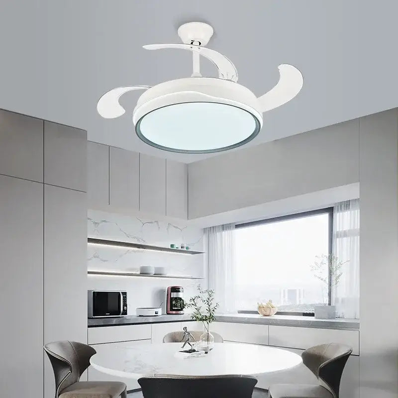 Modern white curved blade ceiling fan light for bedroom