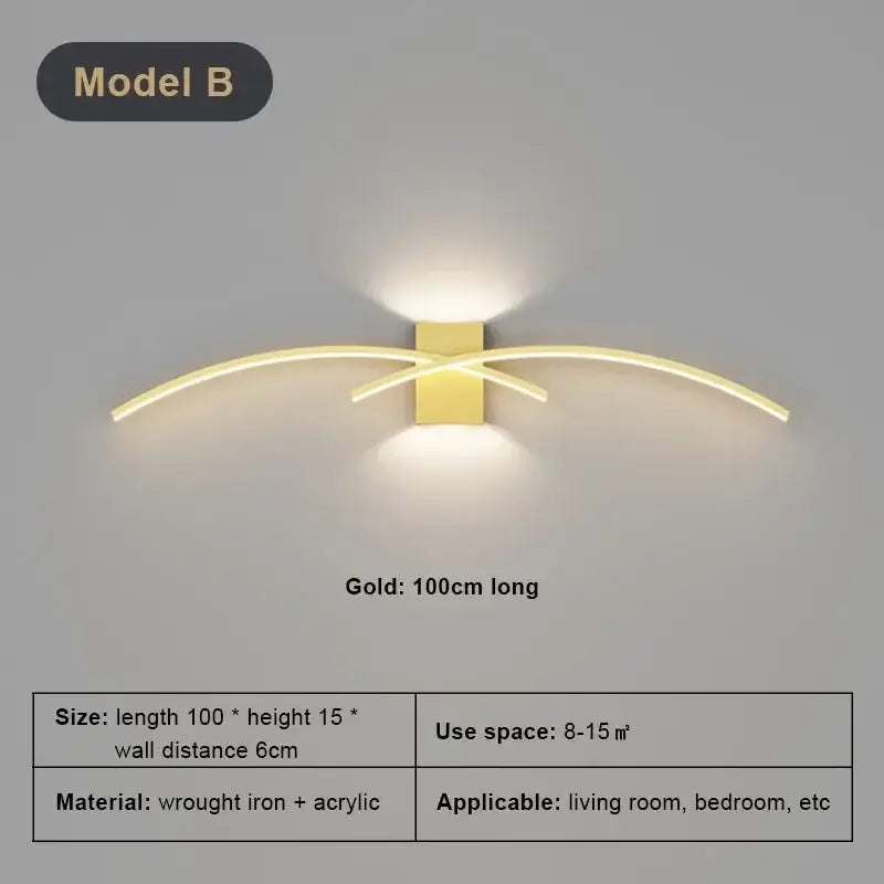 Modern white curved led wall light strip living room sconce