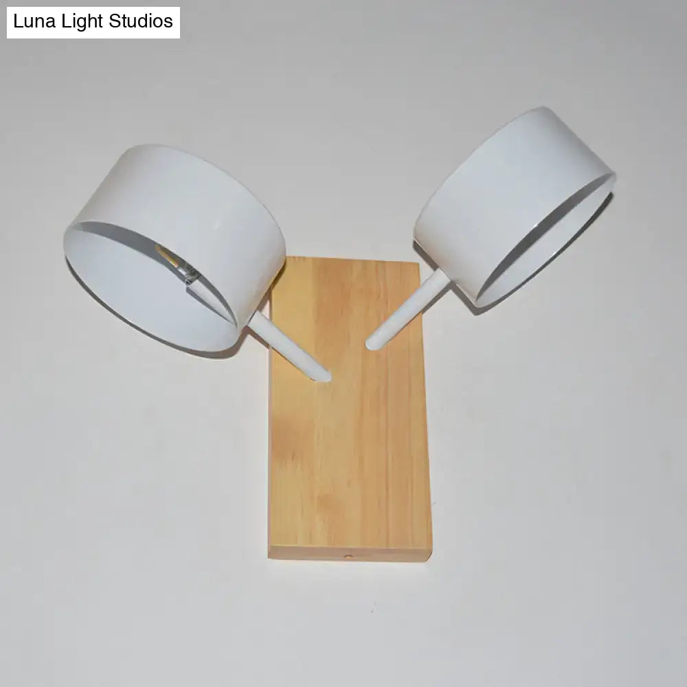 Modern white dual drum wall light bedroom wood sconce