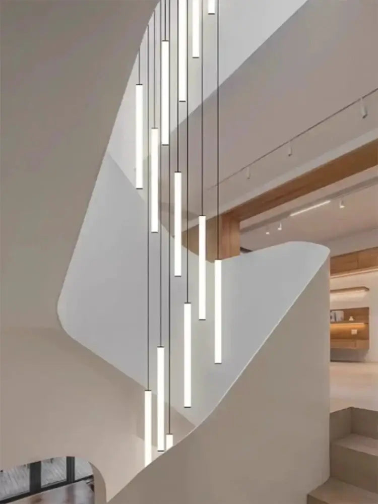 Modern white duplex loft led chandelier stairway pendant light