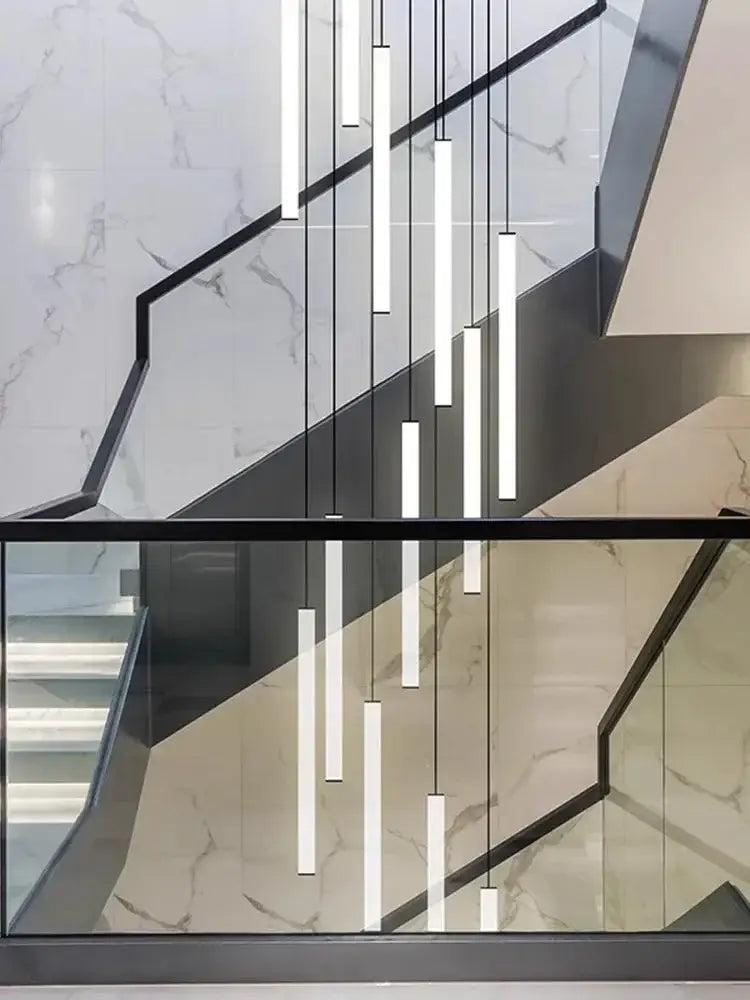 Modern white duplex loft led chandelier stairway pendant light