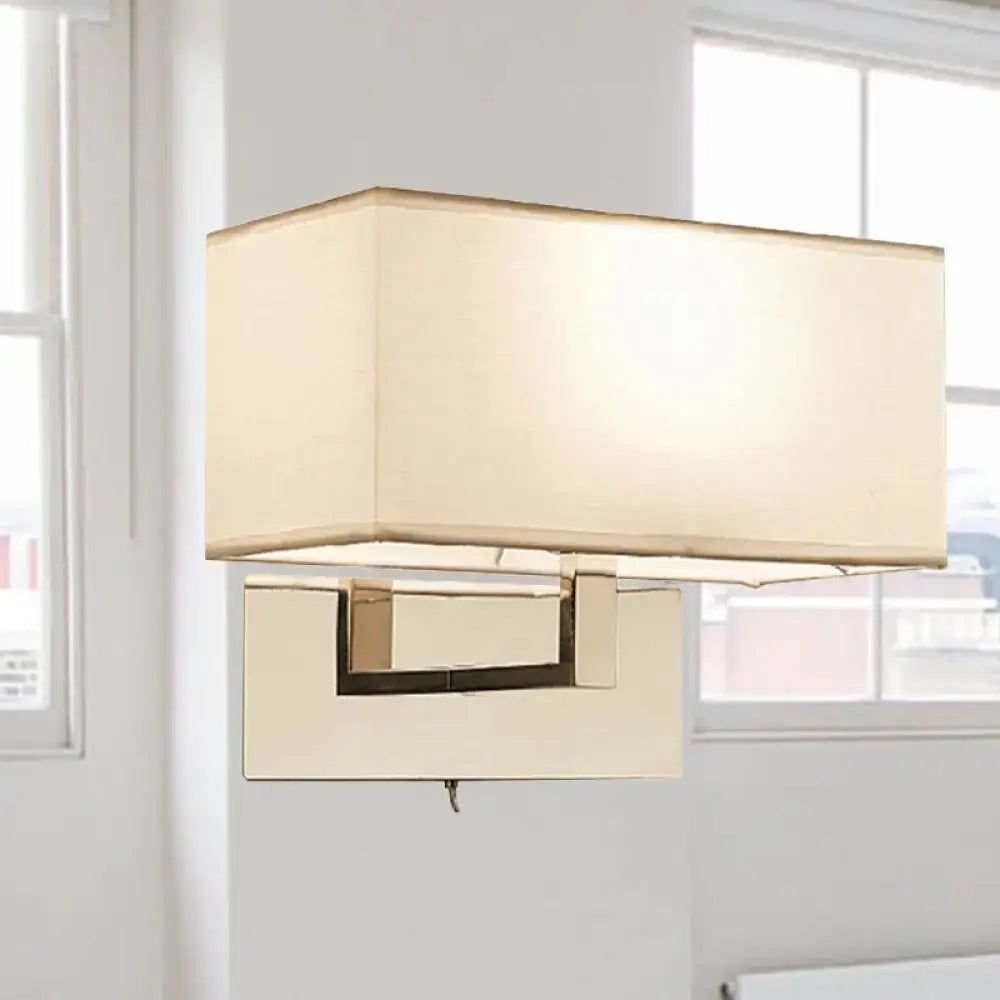 Modern white fabric wall sconce with polished brass for bedroom