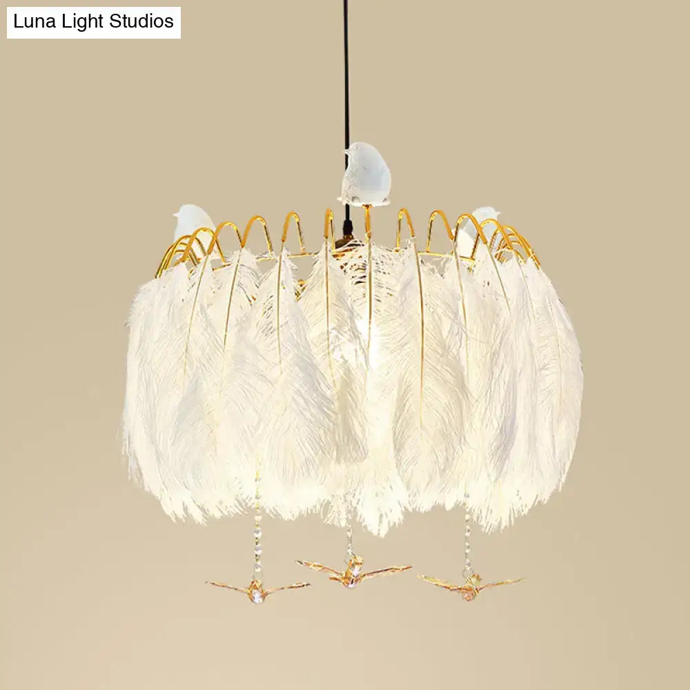 Modern white feather chandelier gold wire living room pendant light
