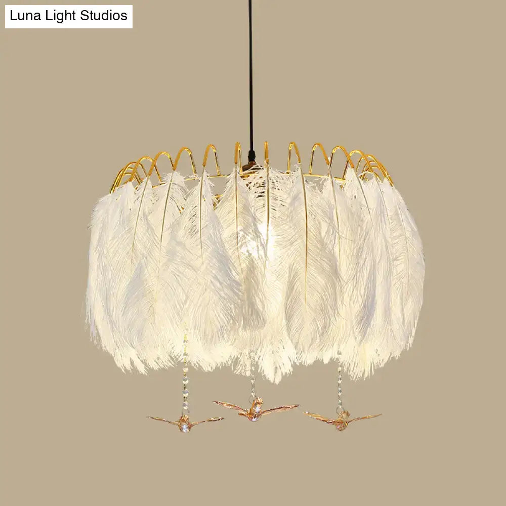 Modern white feather chandelier gold wire living room pendant light