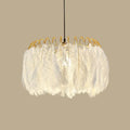 Modern white feather chandelier gold wire living room pendant light