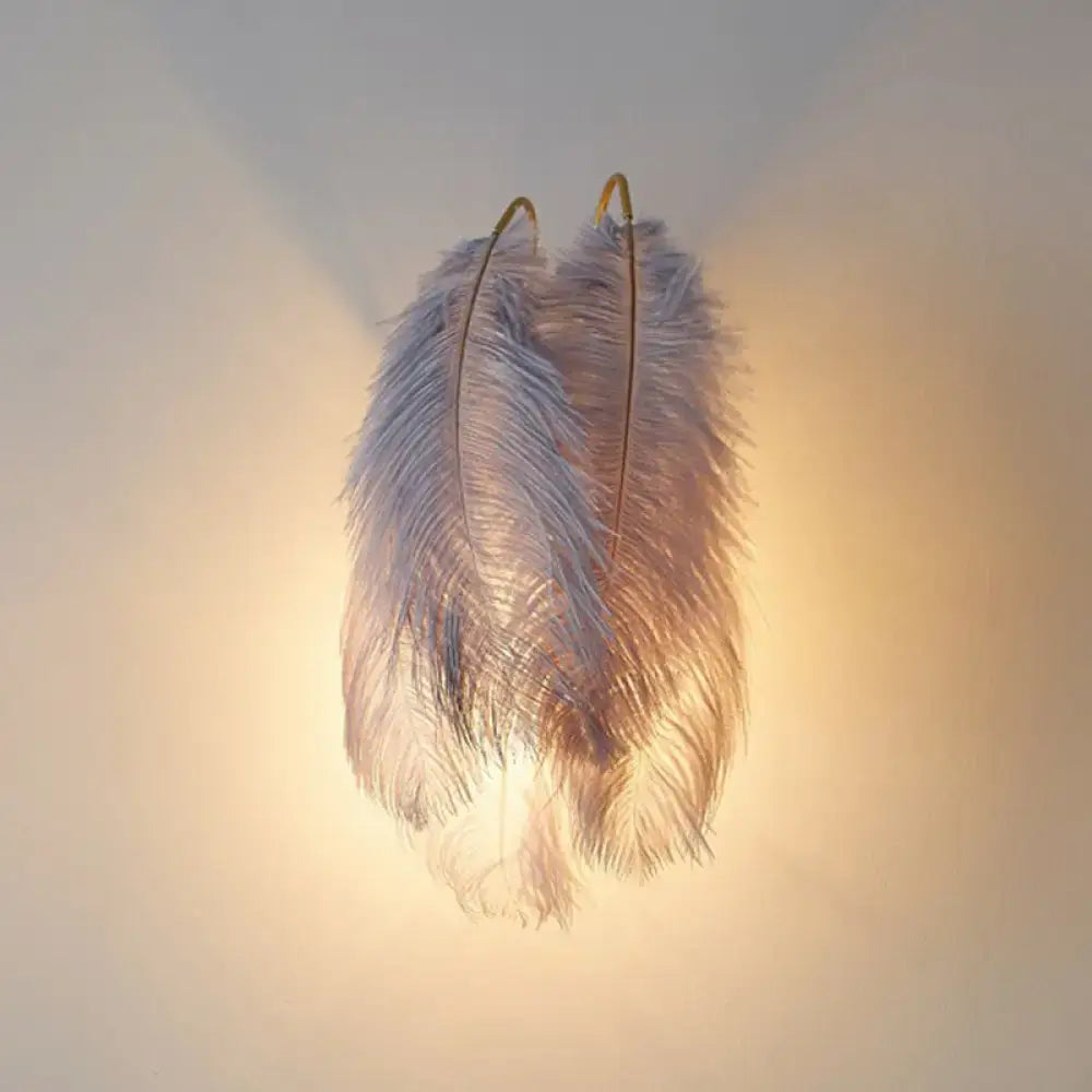 Modern white feather wall sconce – bedroom single bulb light