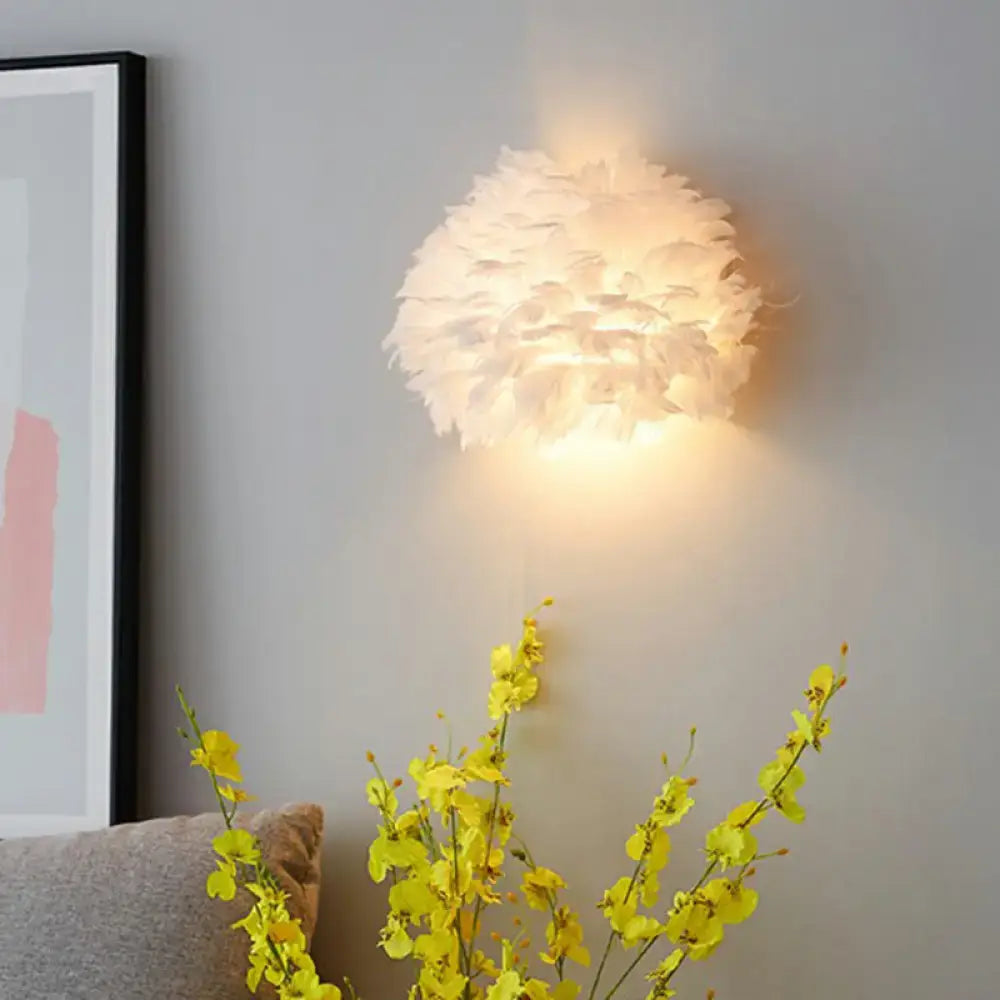 Modern white feather wall sconce – bedroom single bulb light