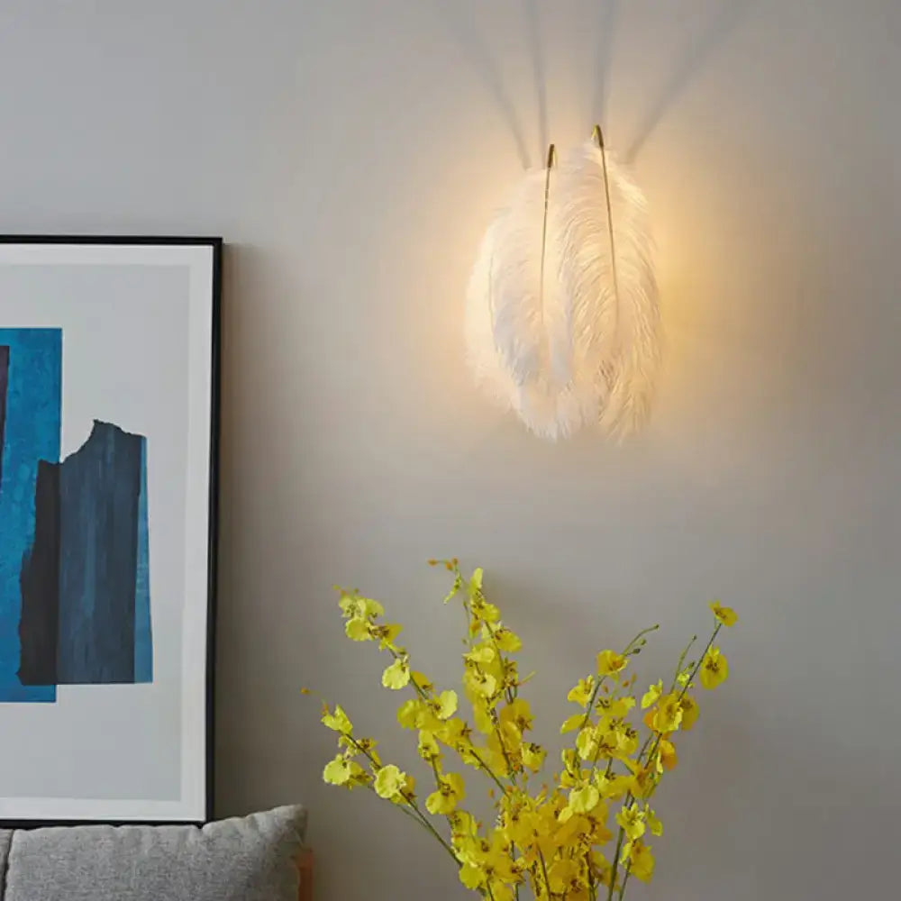 Modern white feather wall sconce – bedroom single bulb light