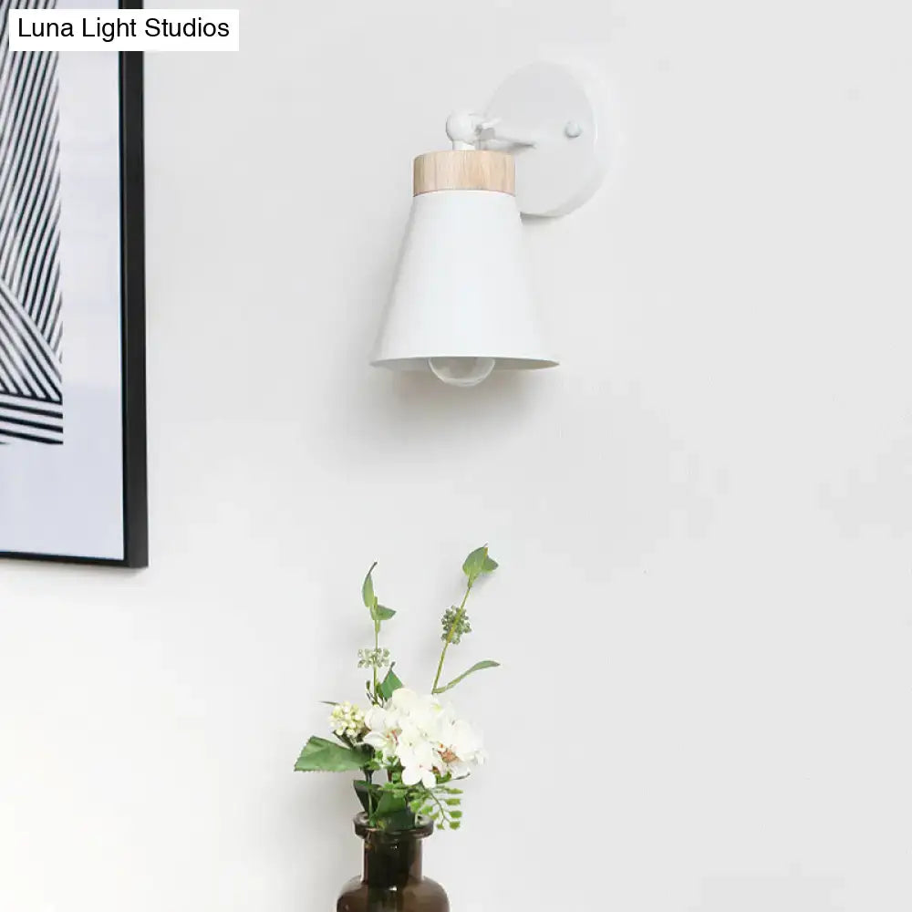 Modern white finish bedside sconce with wood accent bedroom wall lamp