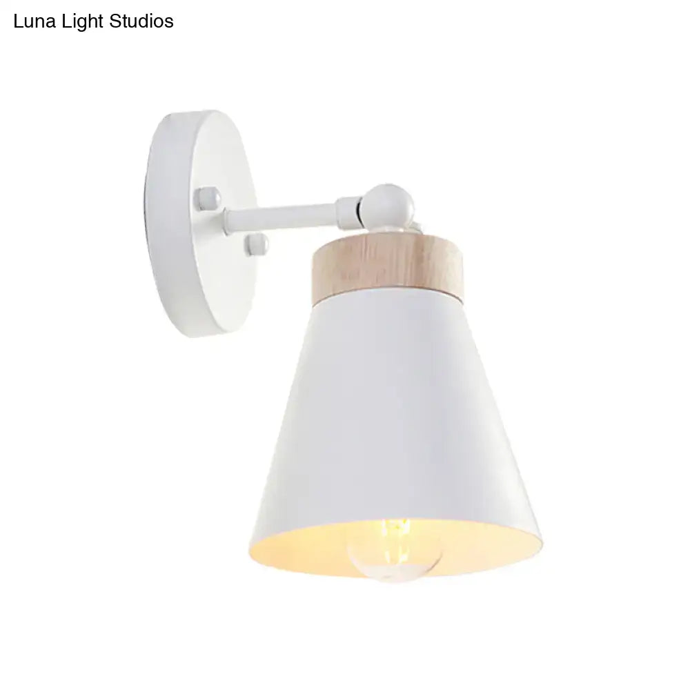 Modern white finish bedside sconce with wood accent bedroom wall lamp